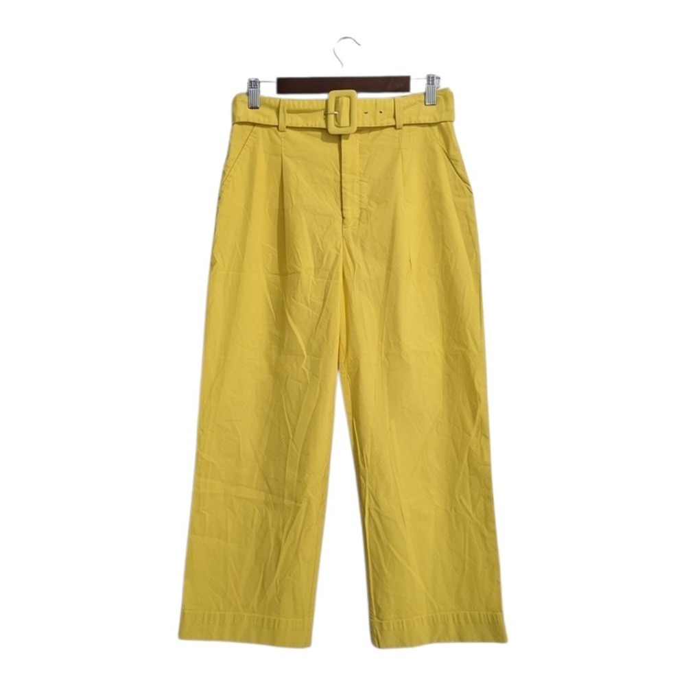 Anthropologie High Rise Pleated Wide Leg Belted Crop Pants In Yellow Sz 4